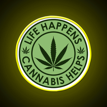 Life Happens Helps Hemp Inspired Green Leaf Led Neon Sign Rgb Color - Custom LED neon sign front view