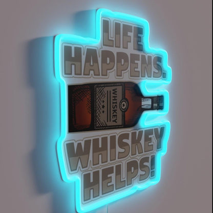Life Happens Whiskey Helps Funny Drinking Whiskey Rgb Led Neon Sign - LED neon sign close-up detail