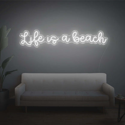 Life Is A Beach White Led Neon Sign Wall Art For Living Room Bedroom Décor - Shineneon