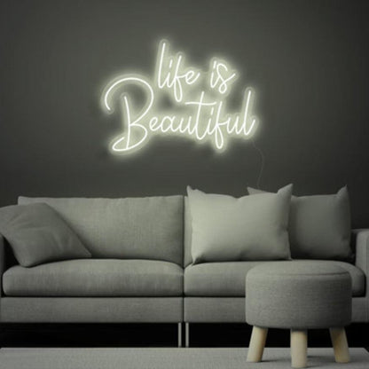 Life is Beautiful Blue LED Neon Sign for Cozy Living Room Decor | Shineneon