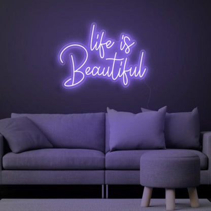 Life is Beautiful Blue LED Neon Sign for Cozy Living Room Decor | Shineneon
