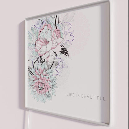 Life Is Beautiful Rgb Led Neon Sign - Neon sign mounted on wall in room