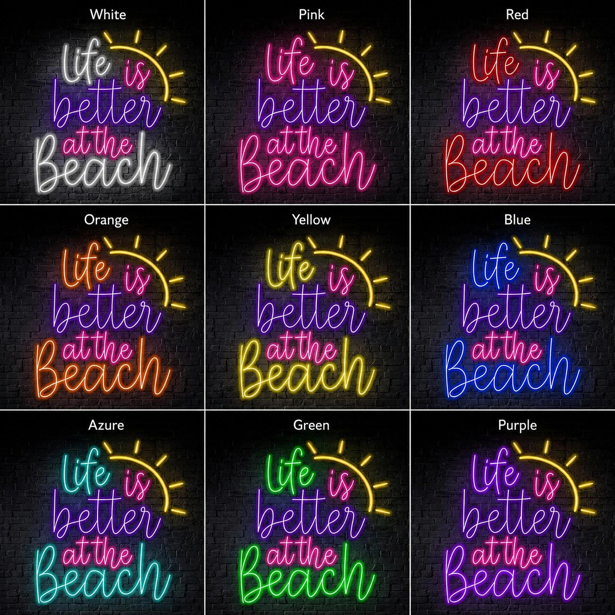 Life Is Better At The Beach Neon Sign Wall Art LED Neon Sign color grid
