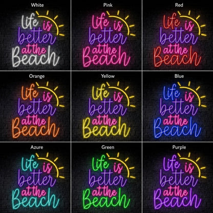 Life Is Better At The Beach Neon Sign Wall Art LED Neon Sign color grid