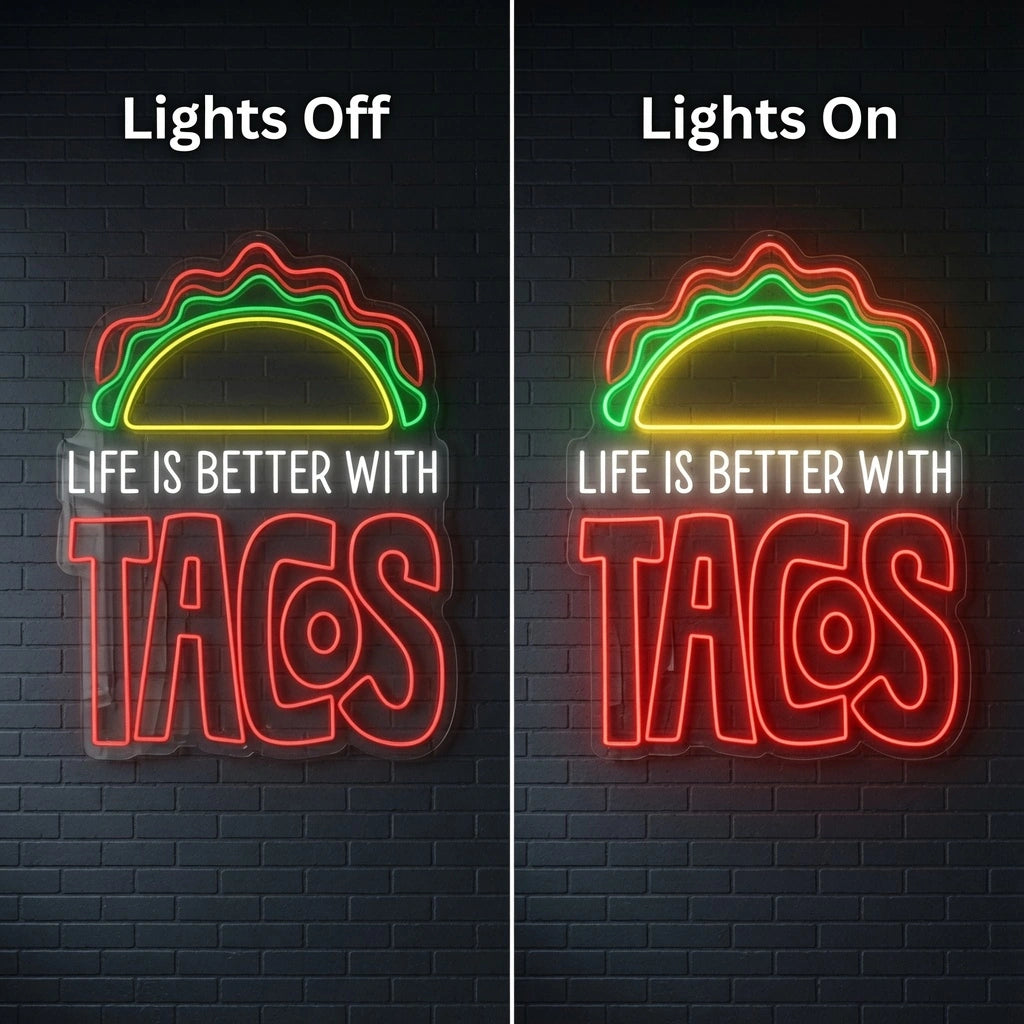 Life Is Better Room Decor LED Neon Sign - 06 Day Night Comparison