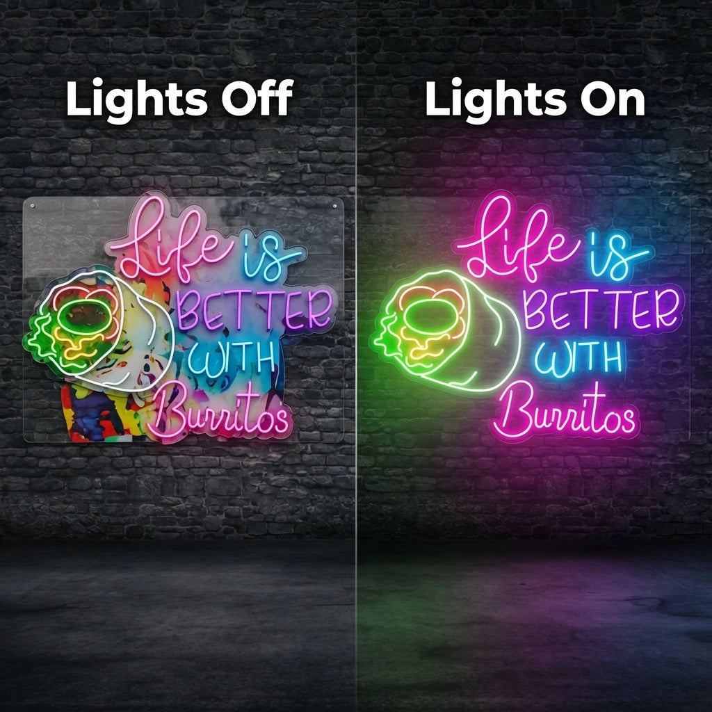 Life Is Better Wall Art LED Neon Sign - 06 Day Night Comparison