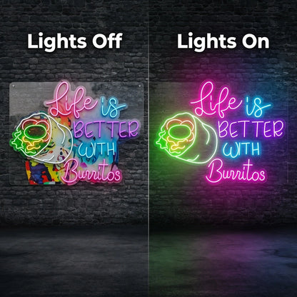 Life Is Better Wall Art LED Neon Sign - 06 Day Night Comparison