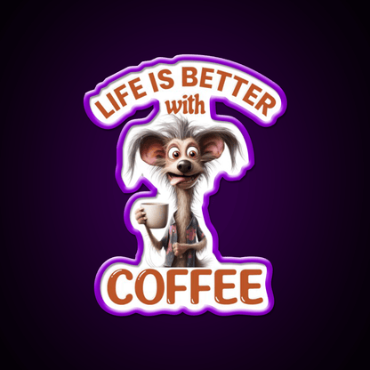 Life Is Better With A Coffee Dog Cafe Led Neon Sign Espresso Bar Art Rgb Color - Shineneon
