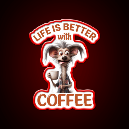 Life Is Better With A Coffee Dog Cafe Led Neon Sign Espresso Bar Art Rgb Color - Shineneon