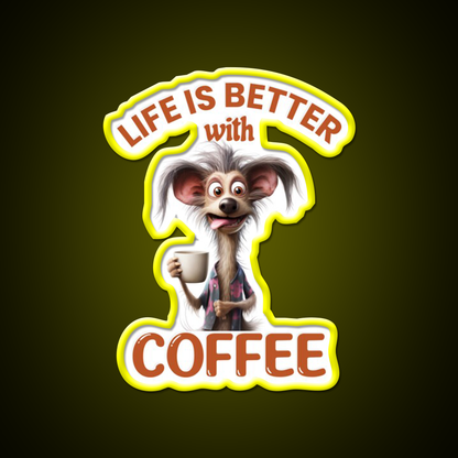 Life Is Better With A Coffee Dog Cafe Led Neon Sign Espresso Bar Art Rgb Color