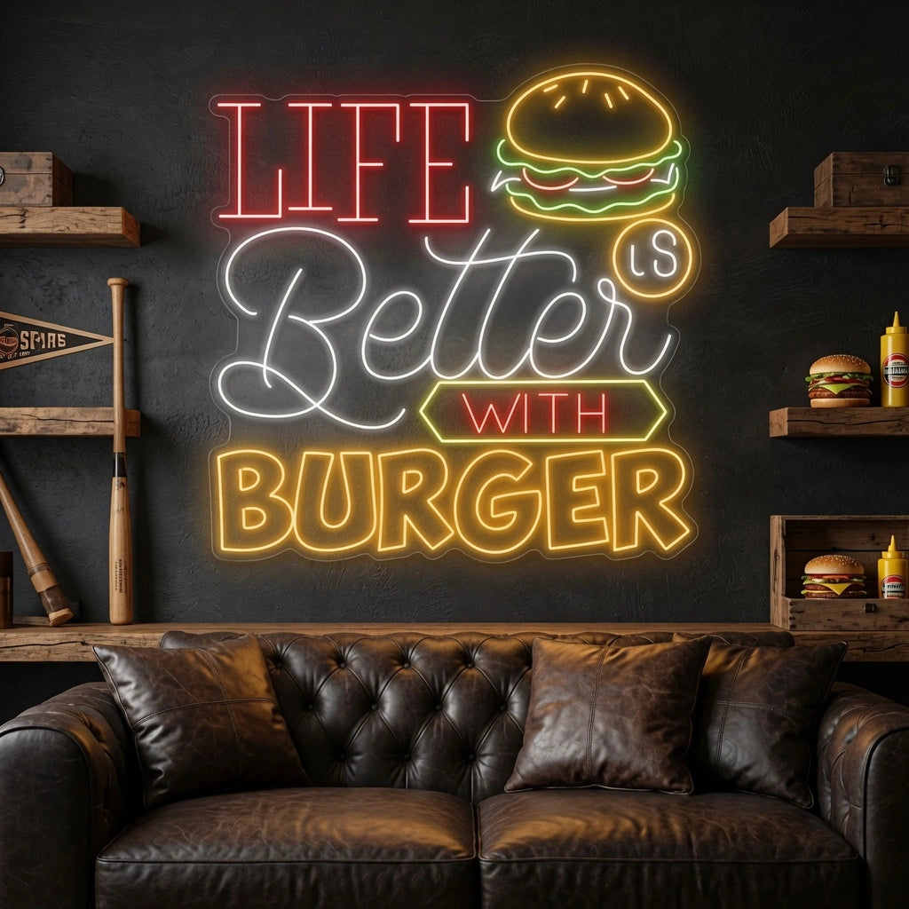 Life Is Better With Burger LED Neon Sign - 02 High-Converting Product Image