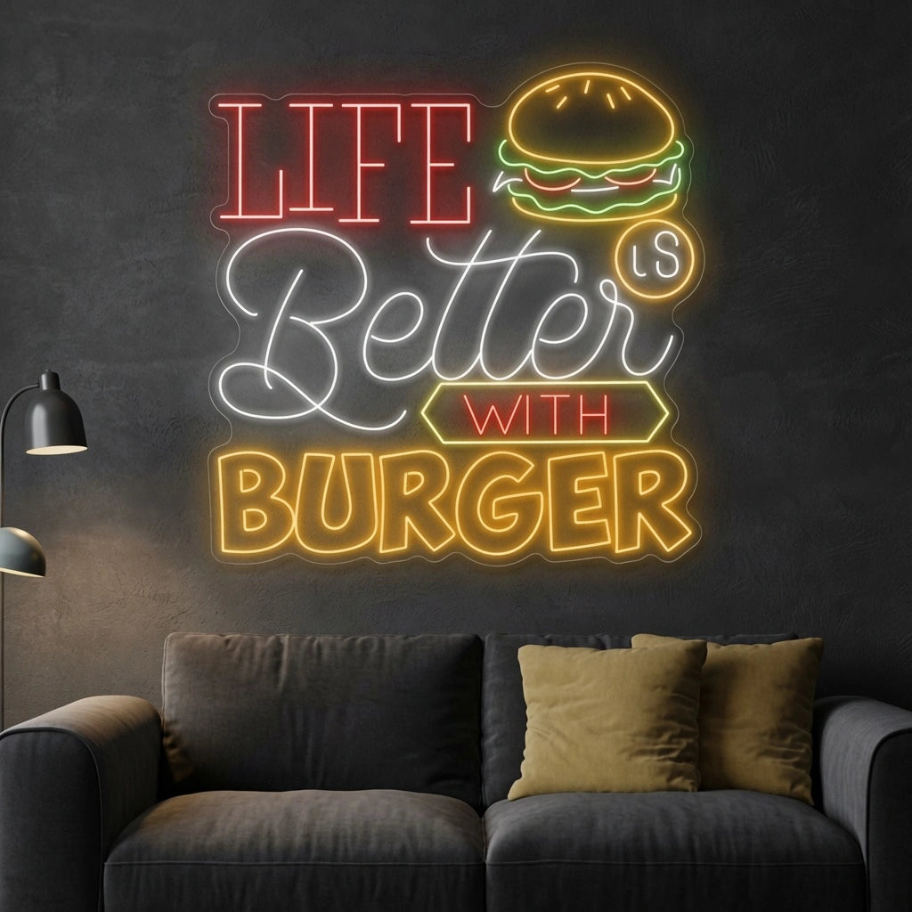 Life Is Better With Burger LED Neon Sign - 04 Size Image