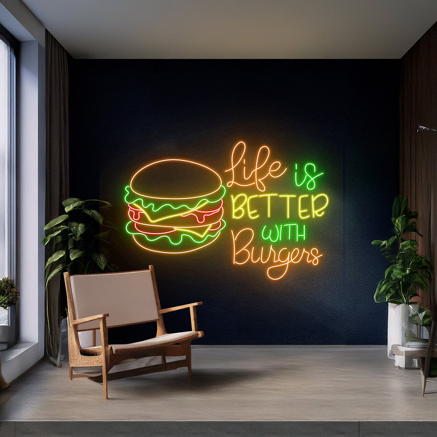 Life Is Better With Burgers Neon Sign