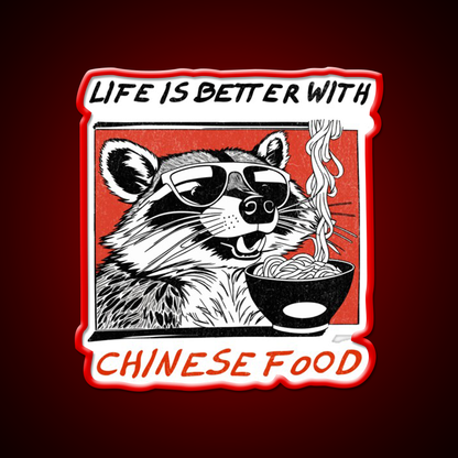 Life Is Better With Chinese Food Retro Raccoon Led Neon Sign Chinese Food Rgb Color