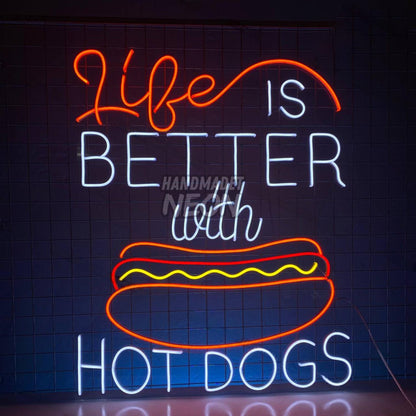 Life Is Better With Hot Dogs Led Neon Sign Food Store Wall Art | Shineneon