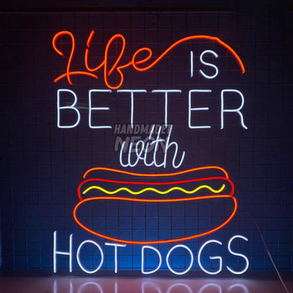 Life Is Better With Hot Dogs Led Neon Sign Food Store Wall Art | Shineneon