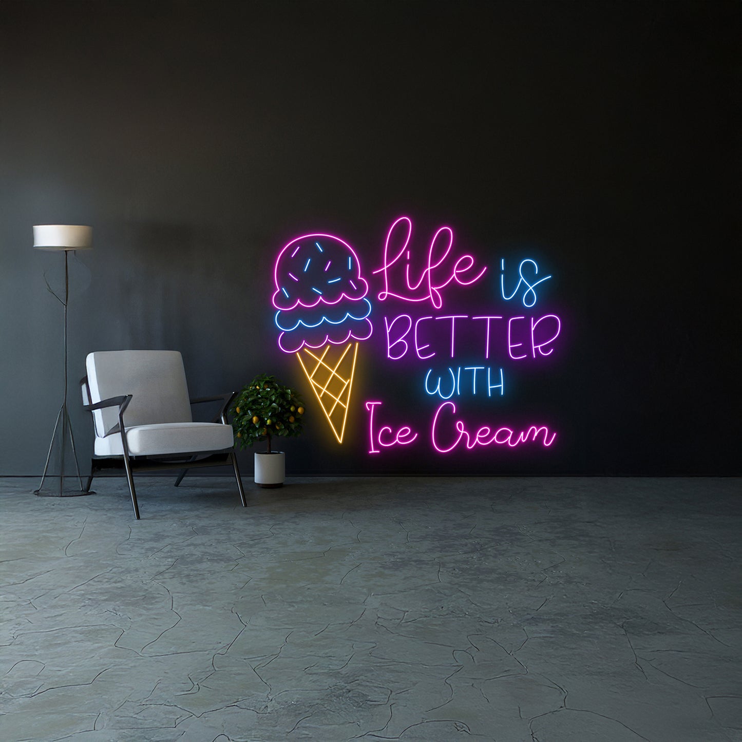 Life Is Better With Ice Cream Neon Sign