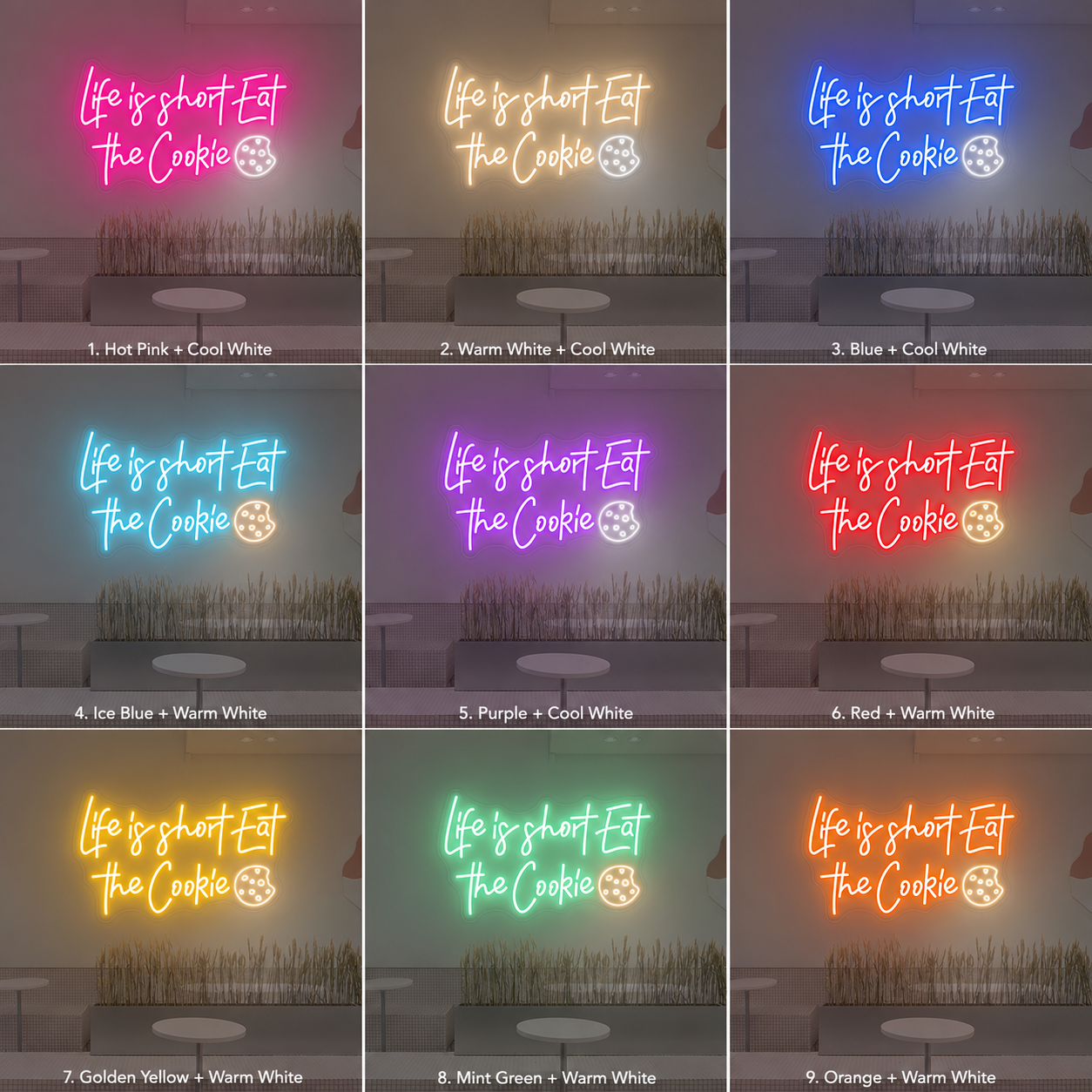 Life Is Short Eat The Cookie LED Neon Sign - 05 Color Grid