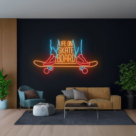 Life On Skate Board Skateboarding Neon Sign