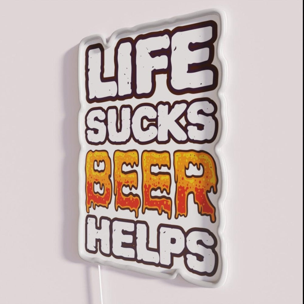 Life Sucks Beer Helps Funny Drinker Sayings Rgb Led Neon Sign - LED neon sign close-up detail