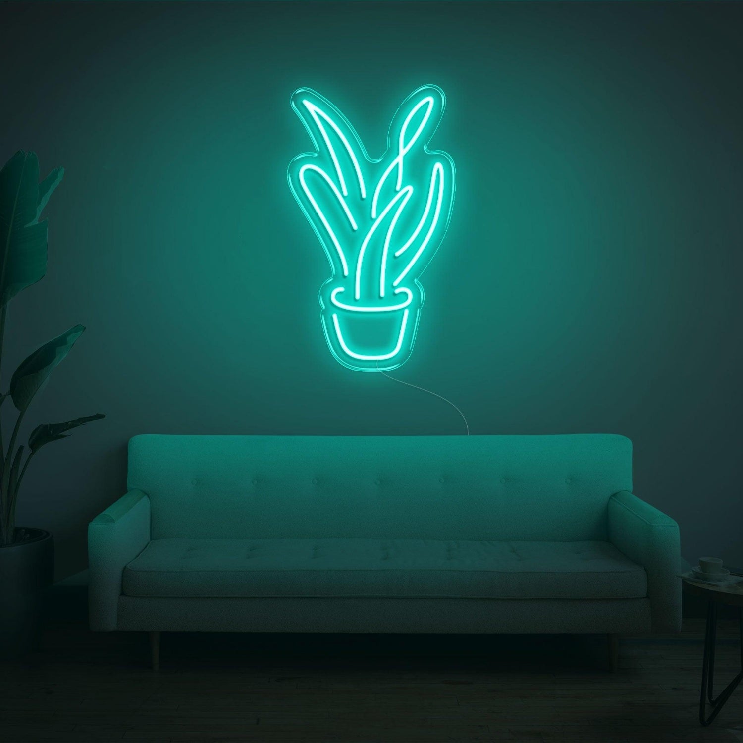 Light Blue Aloe Vera Potted Plant Led Neon Sign For Modern Home Decor | Shineneon