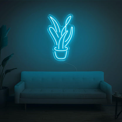 Light Blue Aloe Vera Potted Plant Led Neon Sign For Modern Home Decor | Shineneon