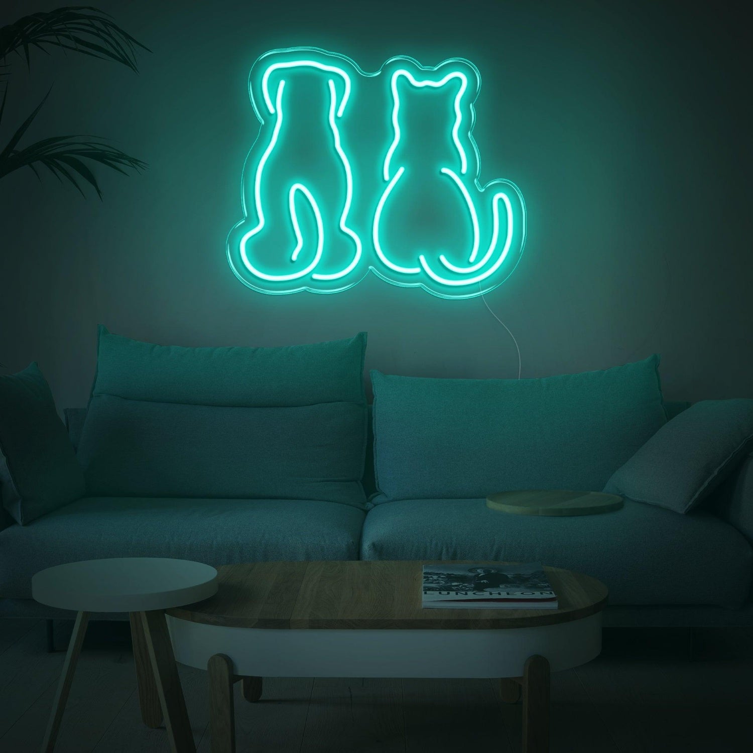 Light Blue Dog And Cat Silhouette Led Neon Sign For Home Decor | Shineneon