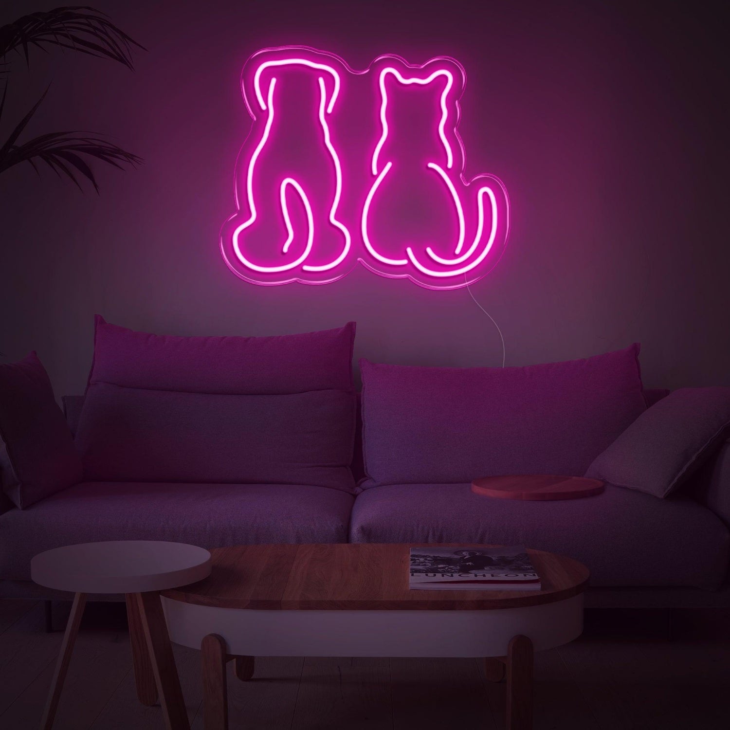 Light Blue Dog And Cat Silhouette Led Neon Sign For Home Decor | Shineneon