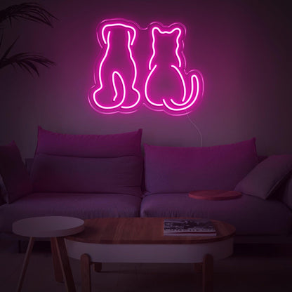Light Blue Dog And Cat Silhouette Led Neon Sign For Home Decor | Shineneon