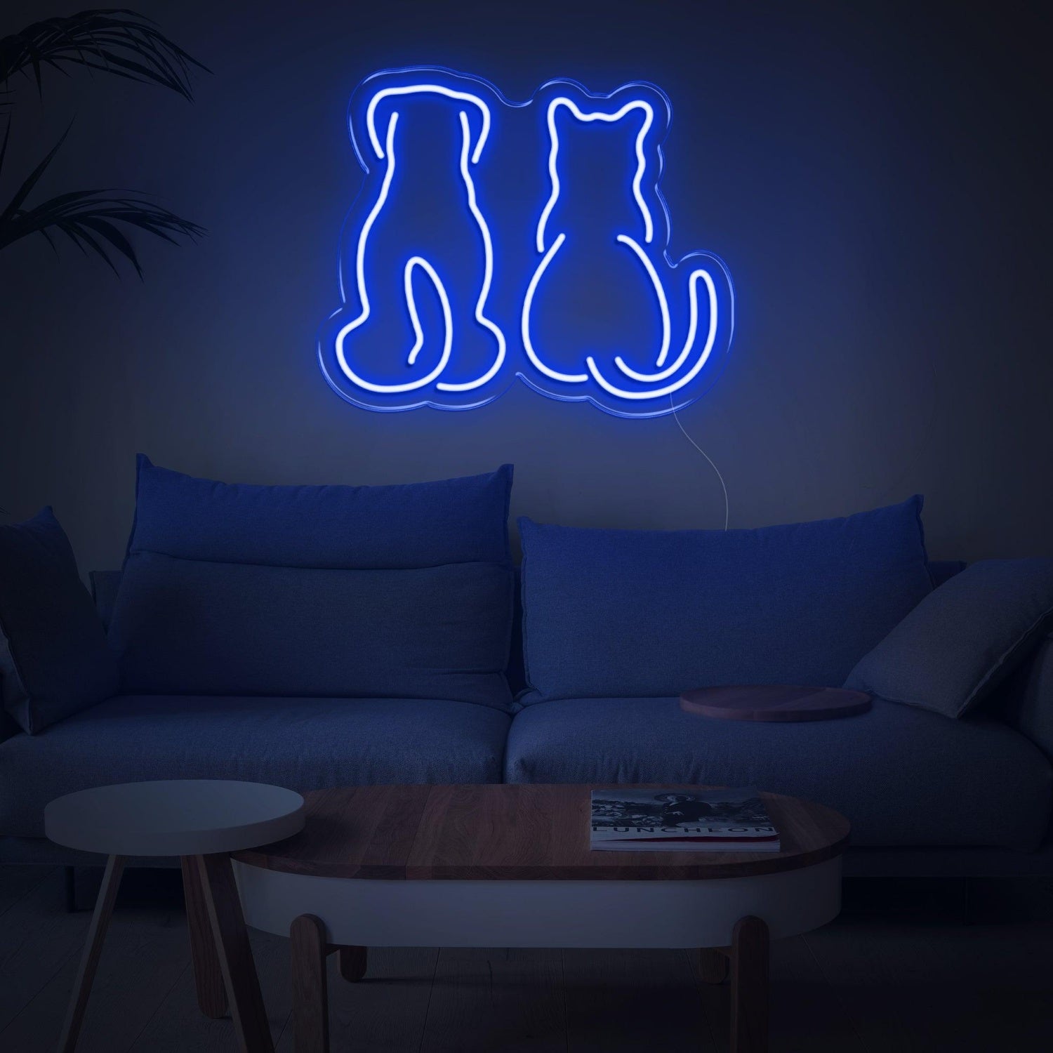Light Blue Dog And Cat Silhouette Led Neon Sign For Home Decor | Shineneon