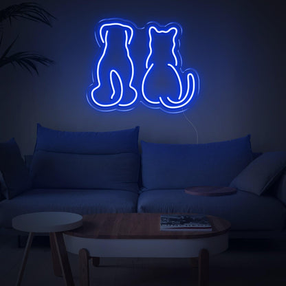 Light Blue Dog And Cat Silhouette Led Neon Sign For Home Decor | Shineneon