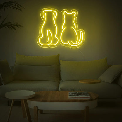Light Blue Dog And Cat Silhouette Led Neon Sign For Home Decor | Shineneon