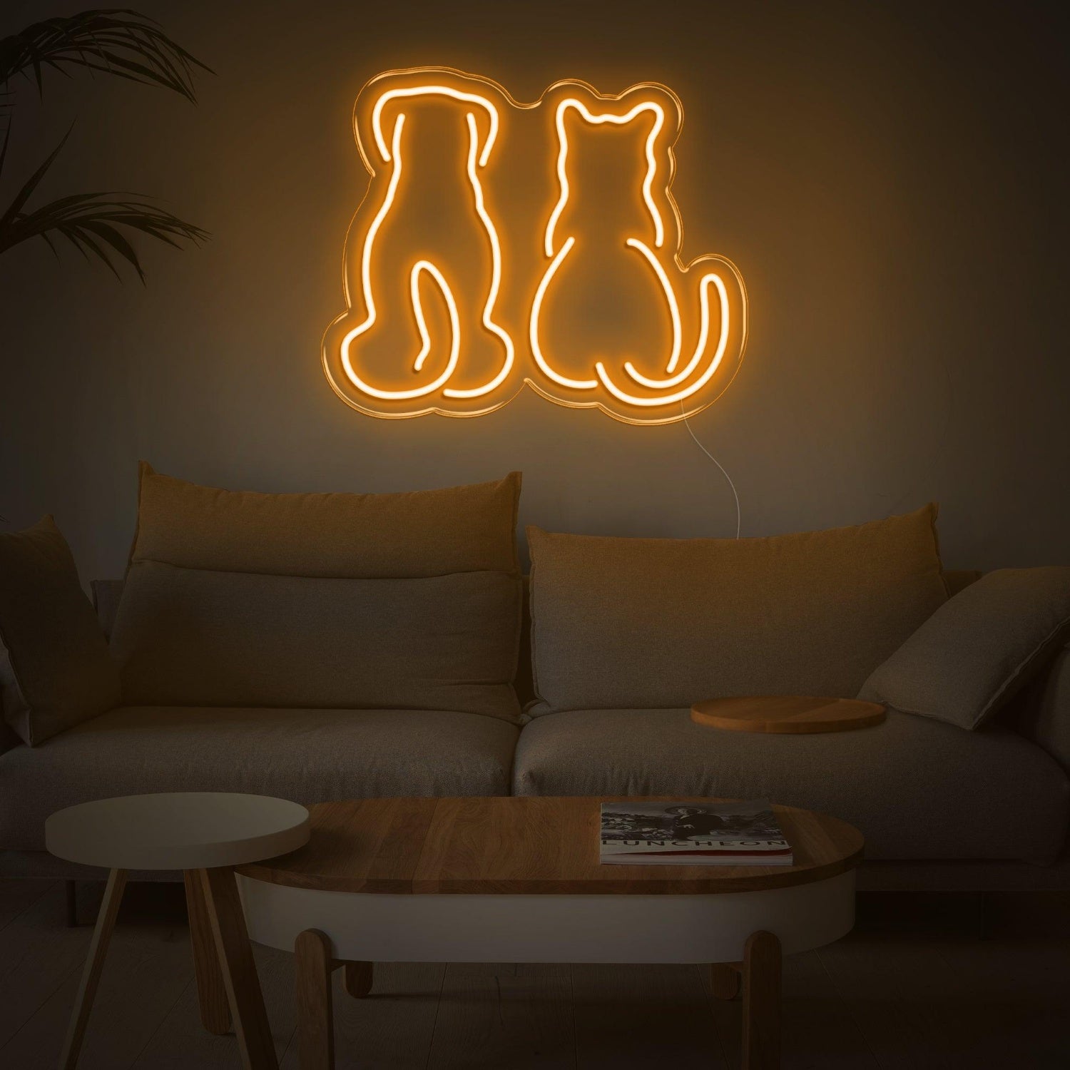 Light Blue Dog And Cat Silhouette Led Neon Sign For Home Decor | Shineneon
