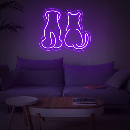 Light Blue Dog And Cat Silhouette Led Neon Sign For Home Decor | Shineneon