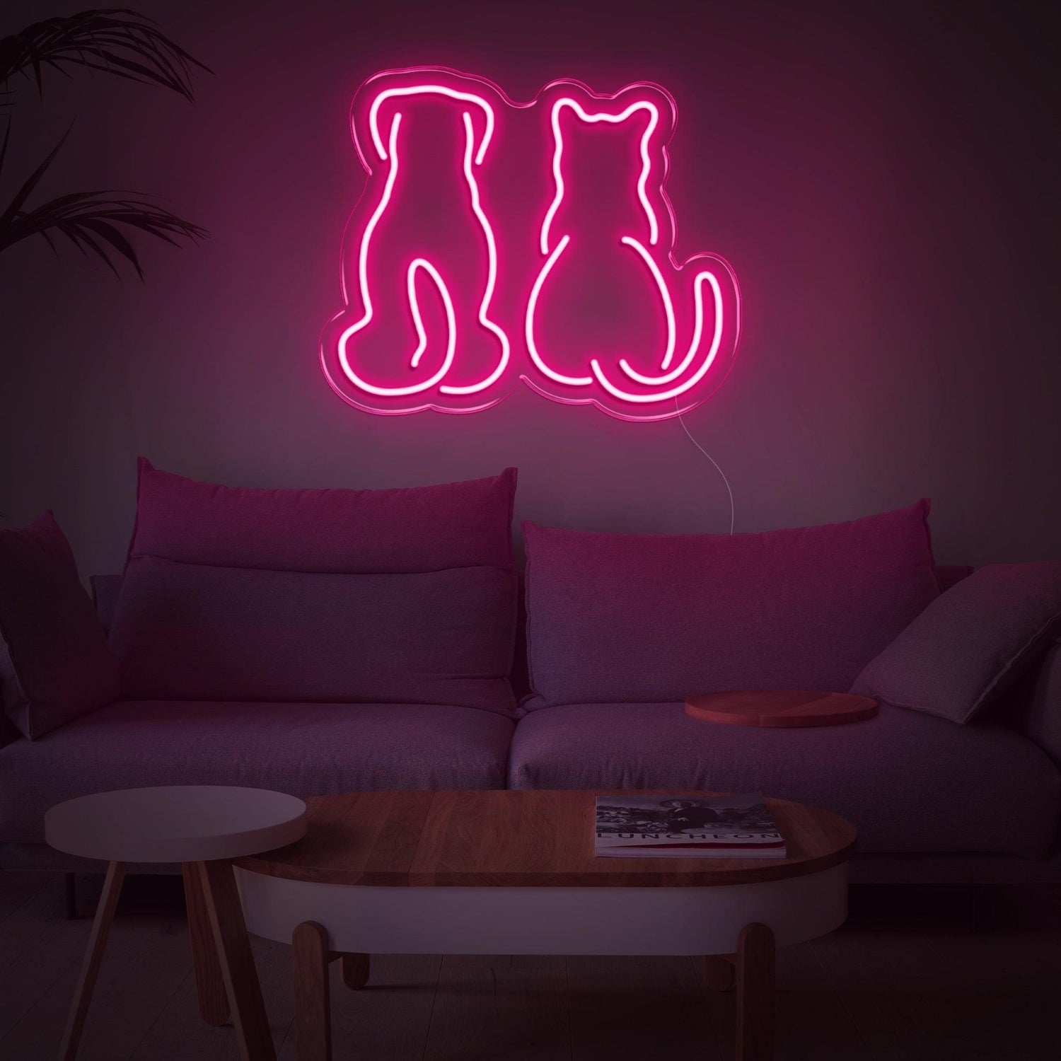 Light Blue Dog And Cat Silhouette Led Neon Sign For Home Decor | Shineneon