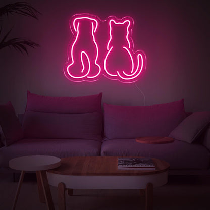 Light Blue Dog And Cat Silhouette Led Neon Sign For Home Decor | Shineneon