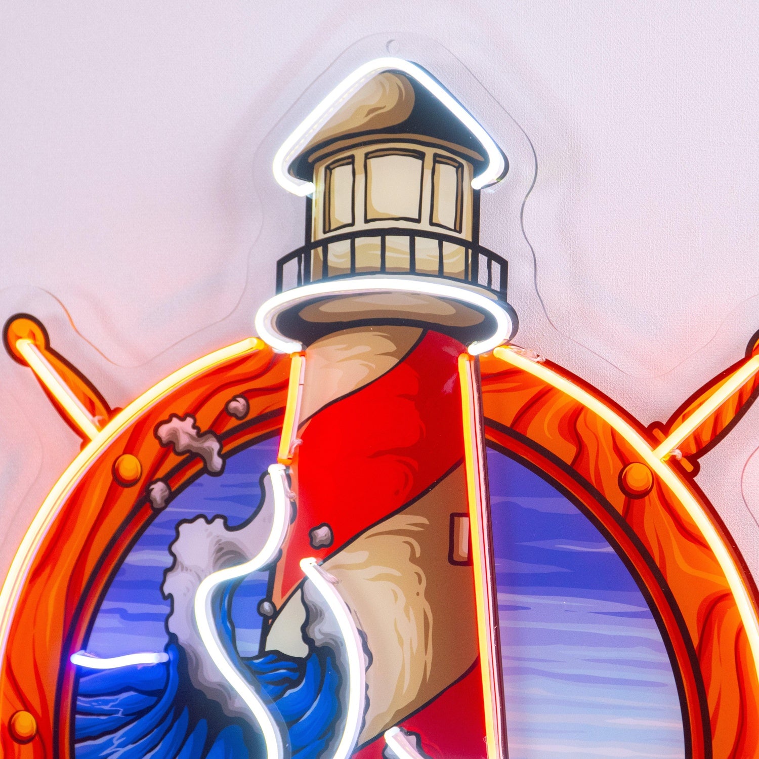 Lighthouse Anchor Waves Navy Blue Amber Uv Printed Led Neon Sign For Home Bar Decor | Shineneon