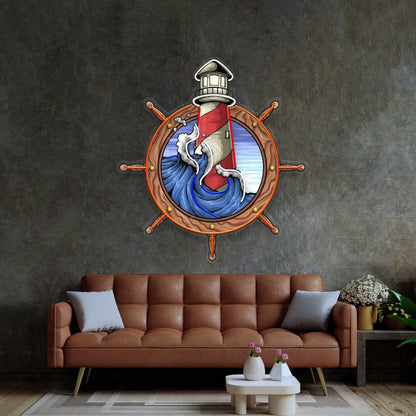 Lighthouse Anchor Waves Navy Blue Amber Uv Printed Led Neon Sign For Home Bar Decor | Shineneon