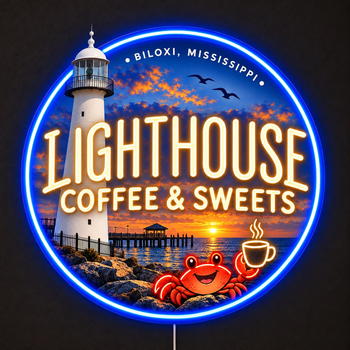 Lighthouse Coffee & Sweets Custom LED Neon Sign Waterproof | 0f1579180539dfa71e49aff7438026dbcdd13ef1af93b94440fc491f56127c7e | natural_light