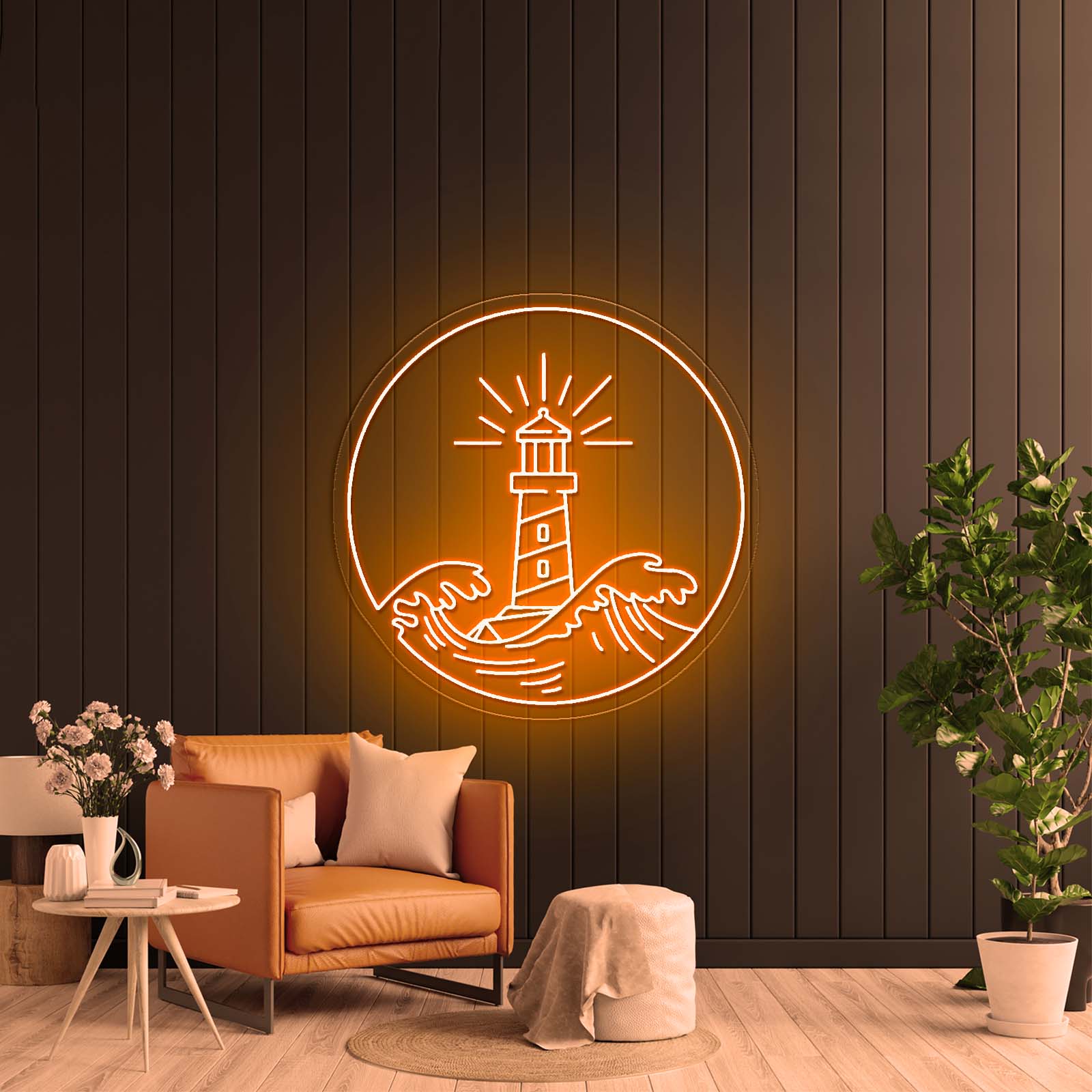 Lighthouse Neon Sign Wave Sunset Neon Sign Neon Sign Wall Art - Shineneon