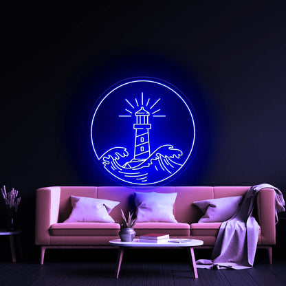 Lighthouse Neon Sign Wave Sunset Neon Sign Neon Sign Wall Art - Shineneon