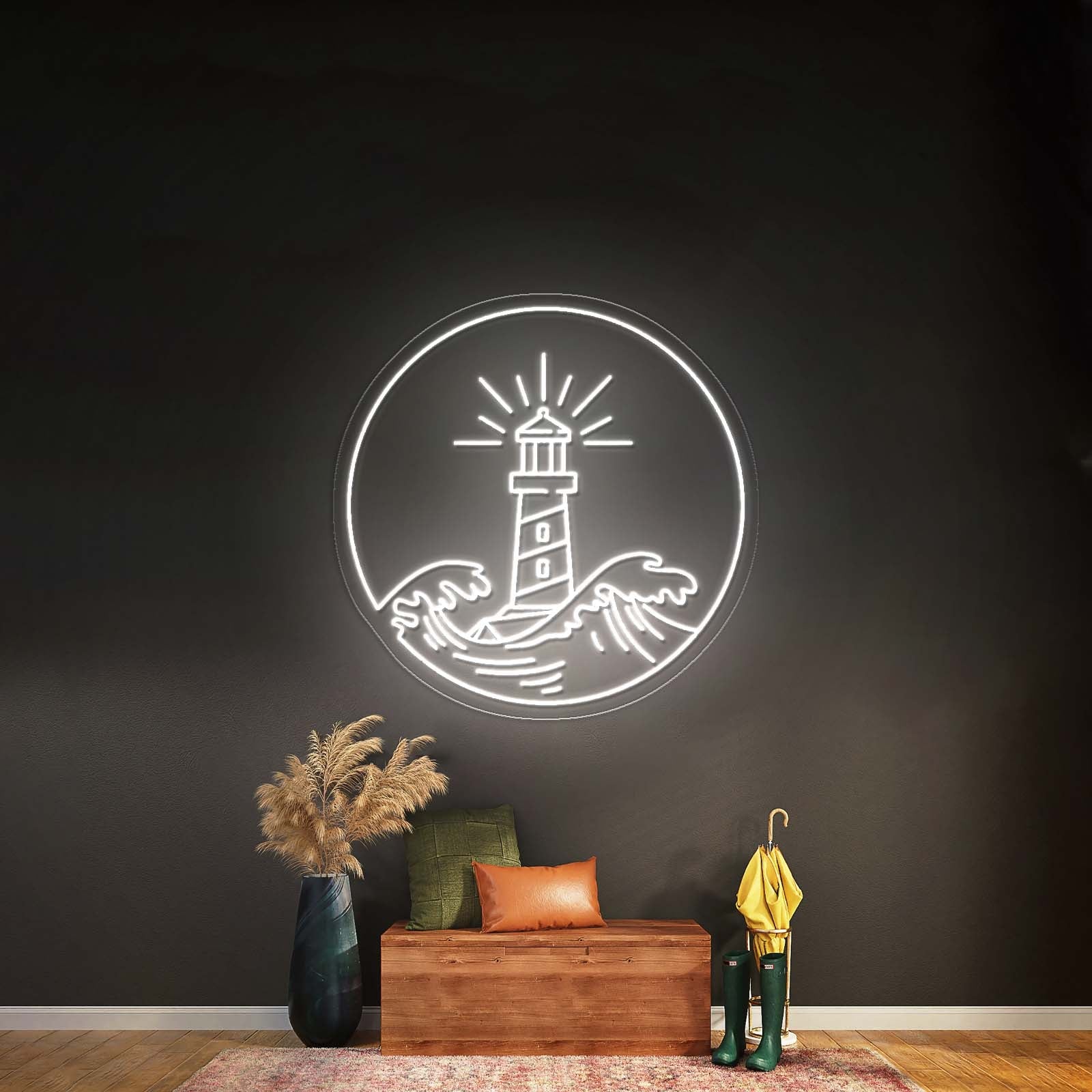 Lighthouse Neon Sign Wave Sunset Neon Sign Neon Sign Wall Art - Shineneon