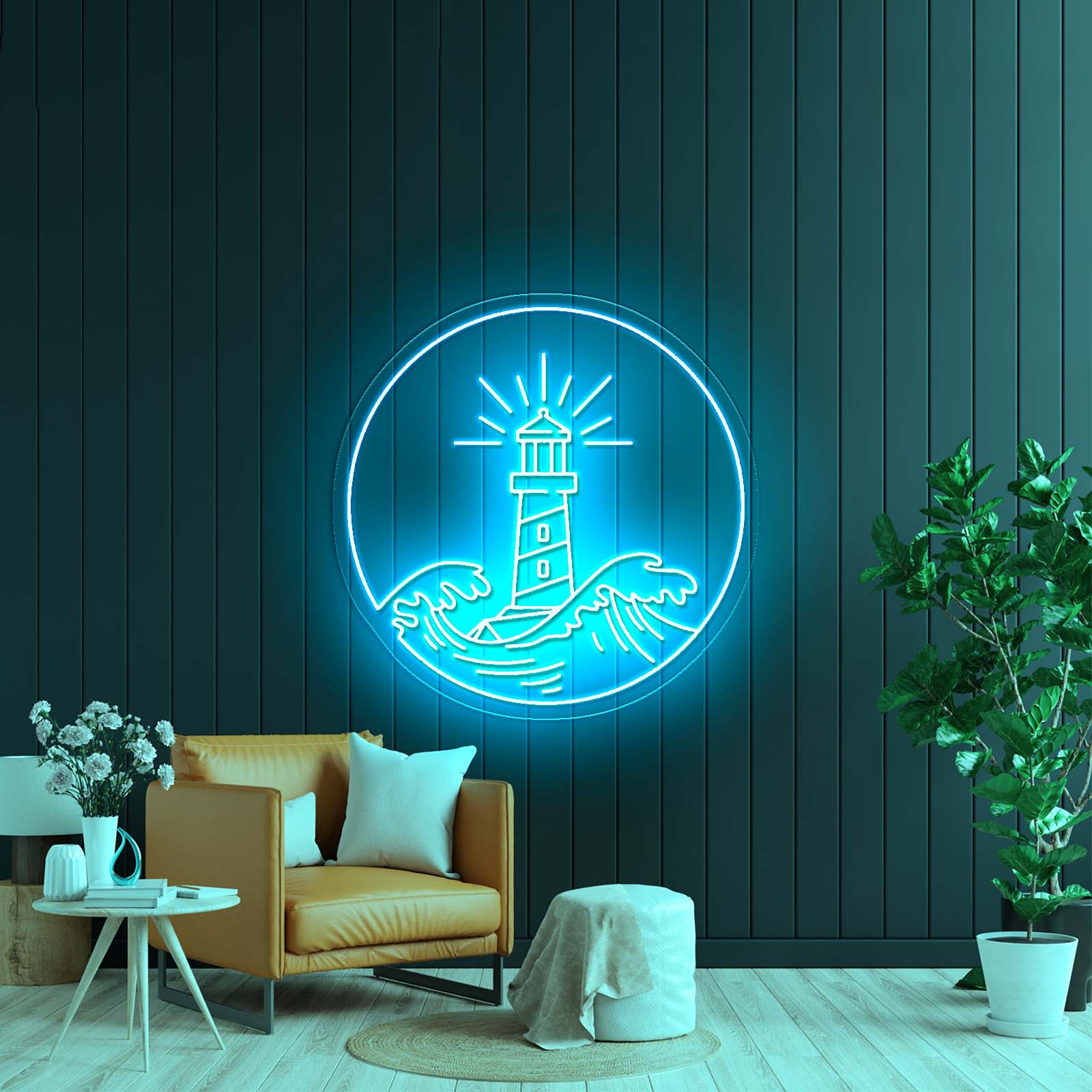 Lighthouse Neon Sign Wave Sunset Neon Sign Neon Sign Wall Art
