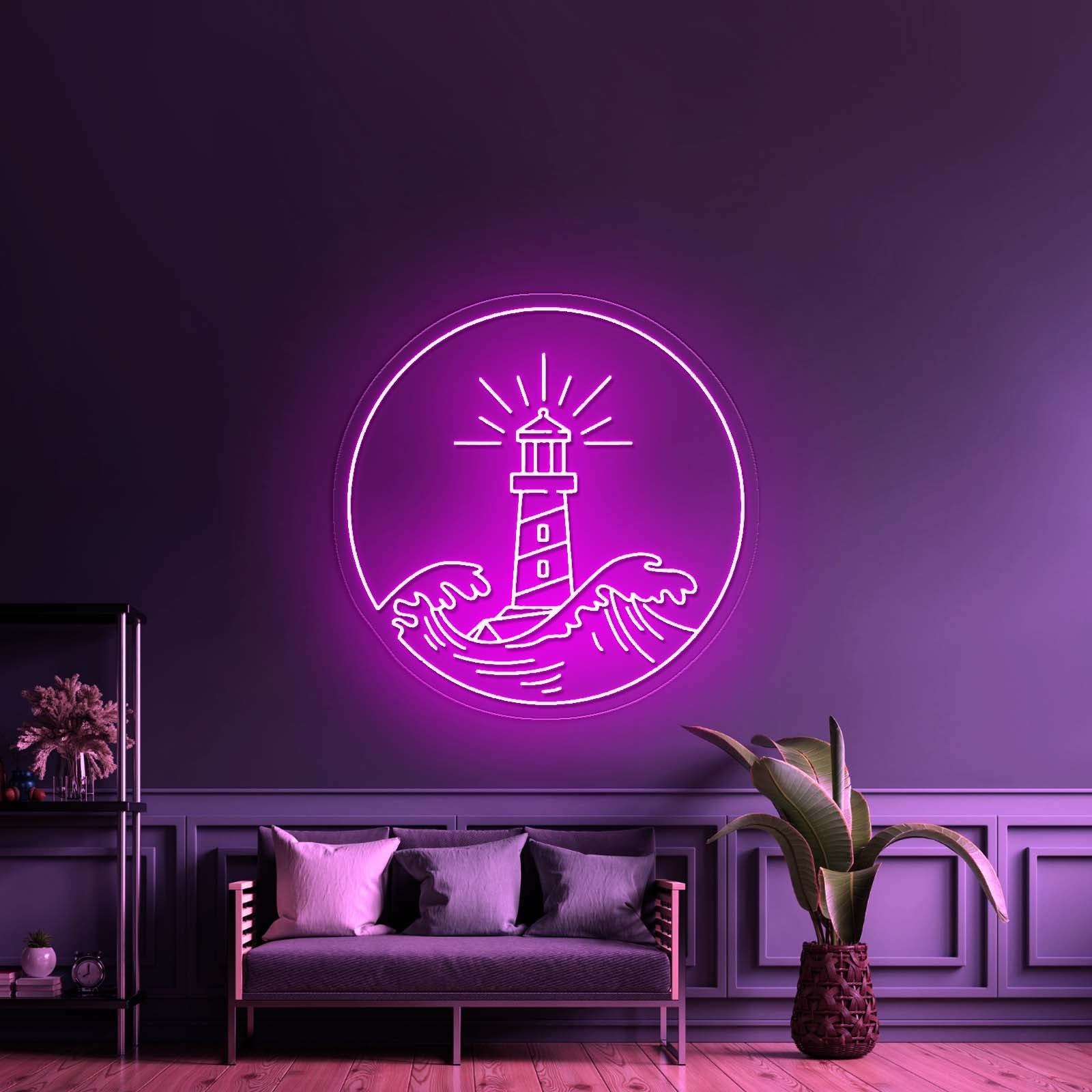 Lighthouse Neon Sign Wave Sunset Neon Sign Neon Sign Wall Art
