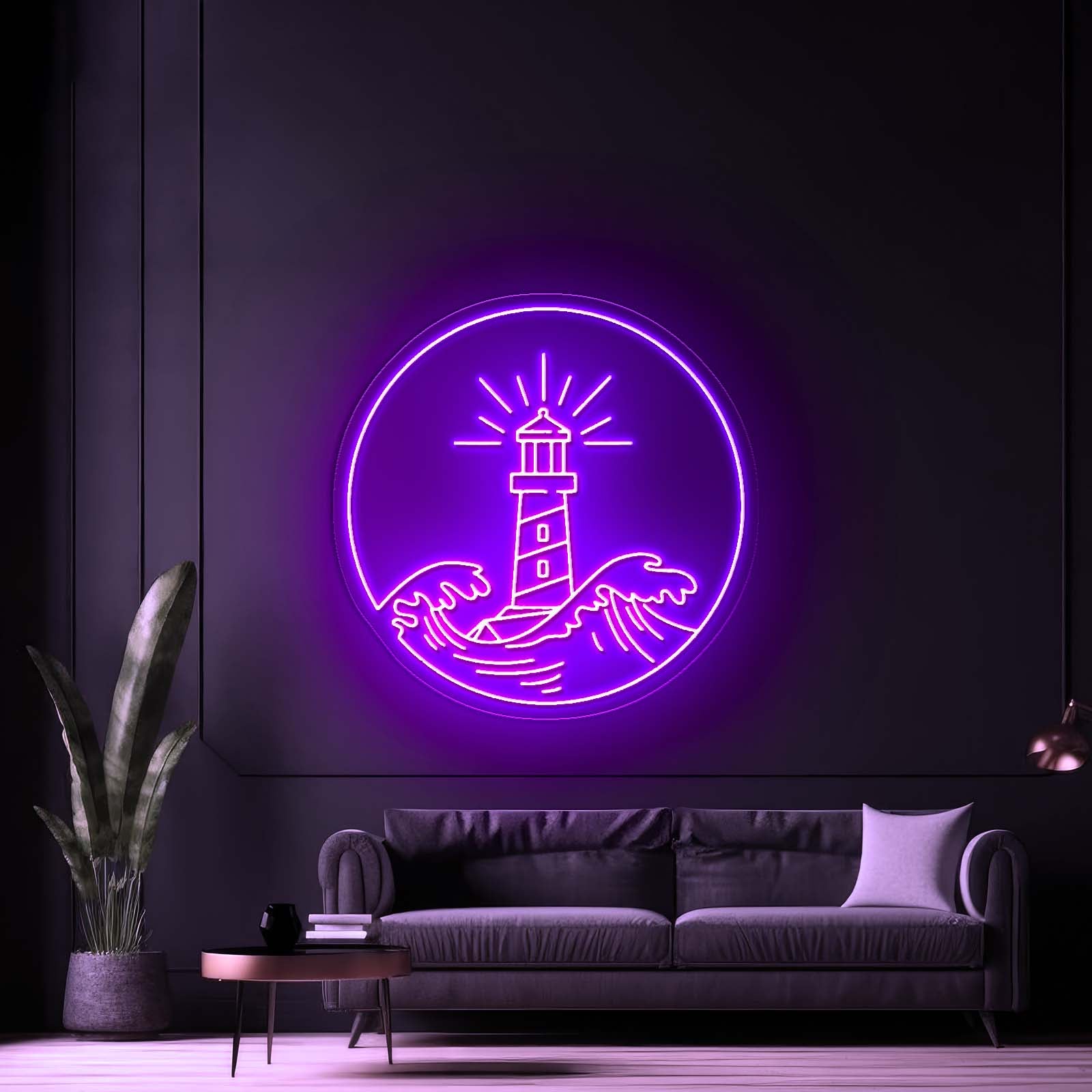 Lighthouse Neon Sign Wave Sunset Neon Sign Neon Sign Wall Art