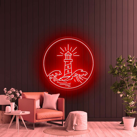 Lighthouse Neon Sign Wave Sunset Neon Sign Neon Sign Wall Art