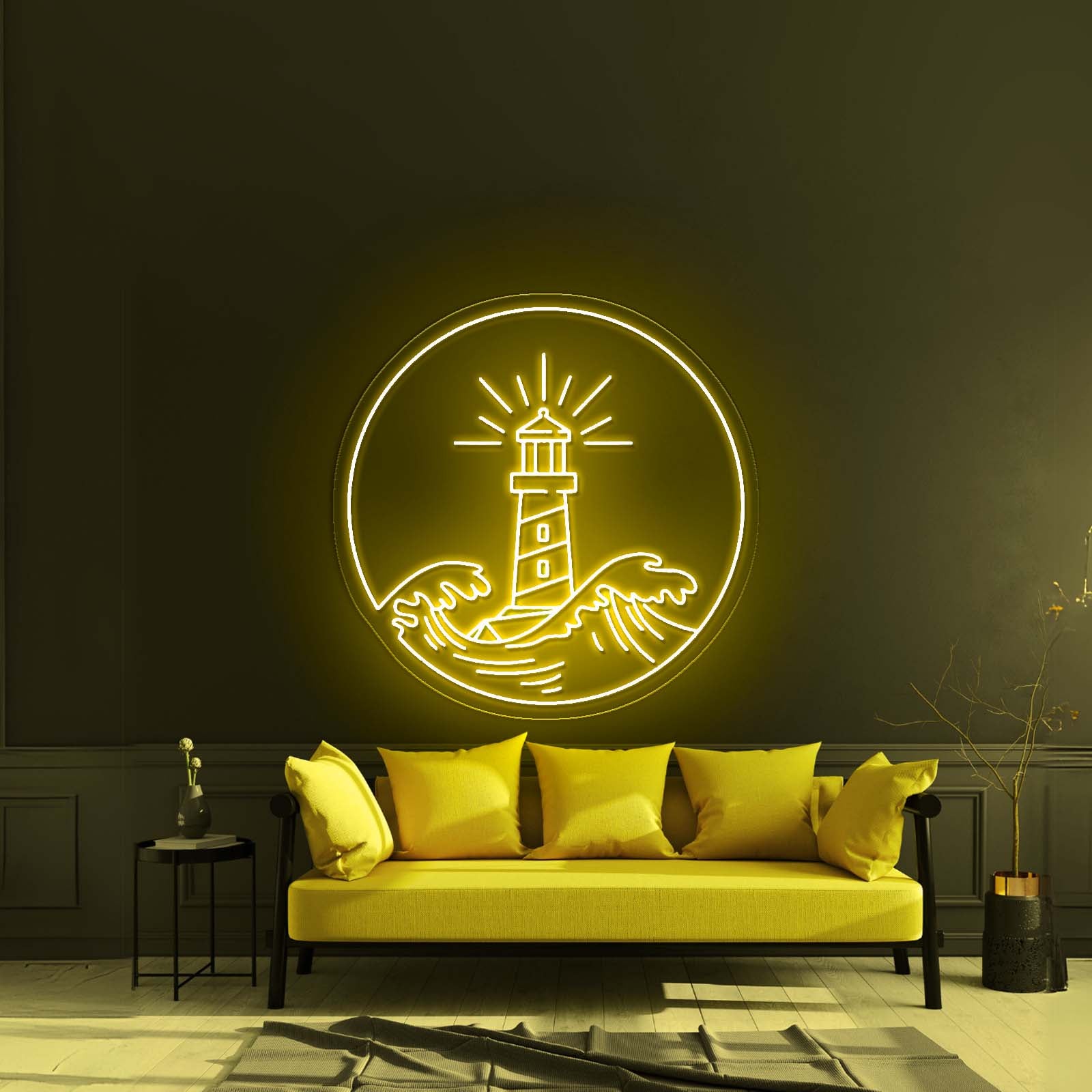 Lighthouse Neon Sign Wave Sunset Neon Sign Neon Sign Wall Art