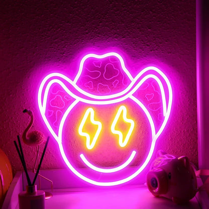 Lightning Eyes And Smiley Face Deep Pink Bedroom Led Neon Sign | Shineneon