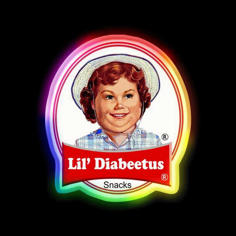 Lil Diabeetus Snack Food Led Neon Sign Rgb Color - LED neon sign close-up detail