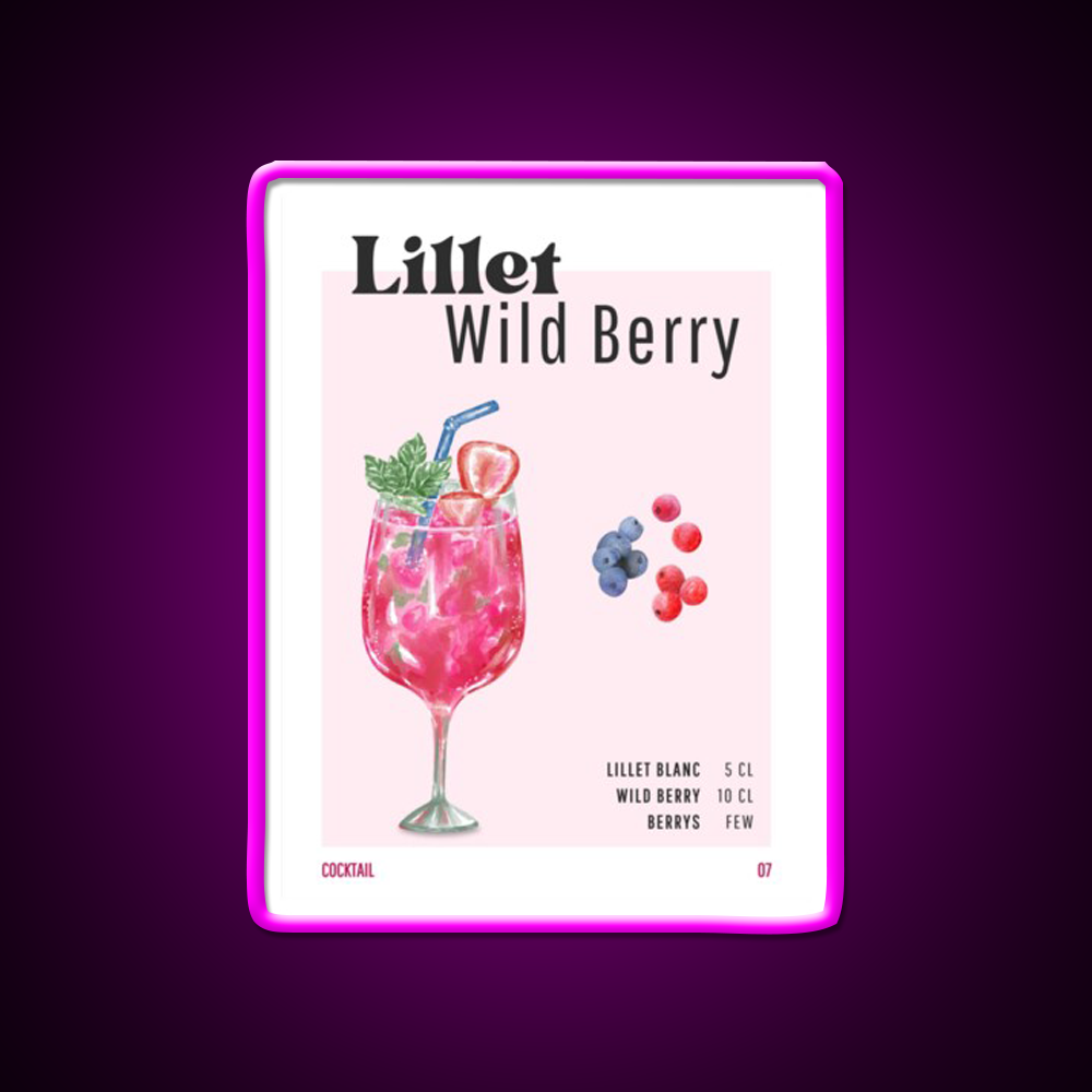 Lillet Wild Berry Cocktail Bar Decor Led Neon Sign Rgb Color - Neon sign mounted on wall in room